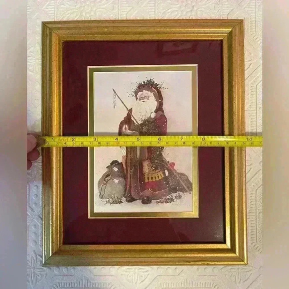 1 FRAMED Peggy Abrams Santa Claus  Father Christmas Print. Burgundy & gold matte - Picture 9 of 9